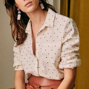 Sezane Tomboy shirt in ecru blue dots